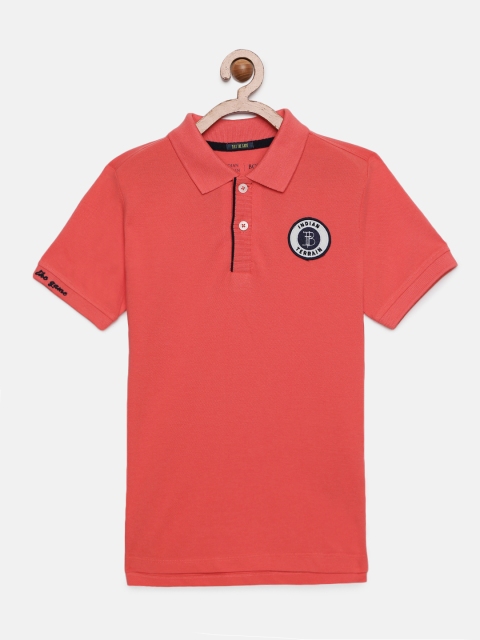 

Indian Terrain Boys Coral Orange Solid Polo Collar T-shirt