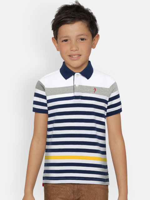 

Indian Terrain Boys Navy Blue & White Striped Polo Collar T-shirt