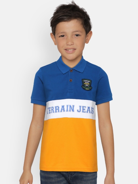 

Indian Terrain Boys Blue & Orange Colourblocked Polo Collar T-shirt