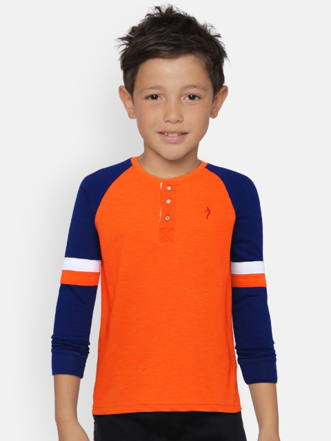 

Indian Terrain Boys Orange & Navy Solid Henley Neck T-shirt
