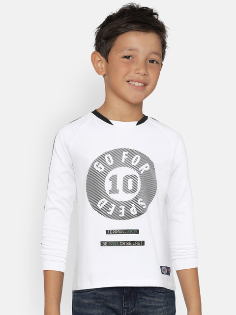 

Indian Terrain Boys White Printed Round Neck Pure Cotton T-shirt