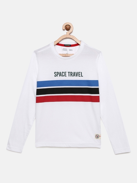 

Indian Terrain Boys White & Blue Striped Round Neck T-shirt