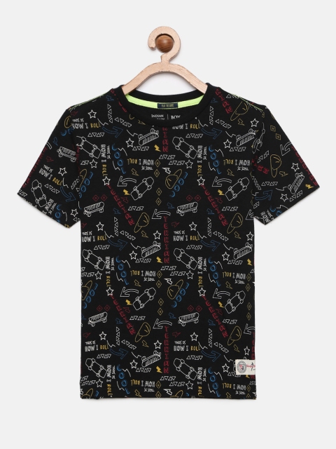 

Indian Terrain Boys Black Printed Round Neck Pure Cotton T-shirt