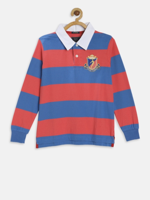 

Indian Terrain Boys Pink & Blue Striped Polo Collar T-shirt