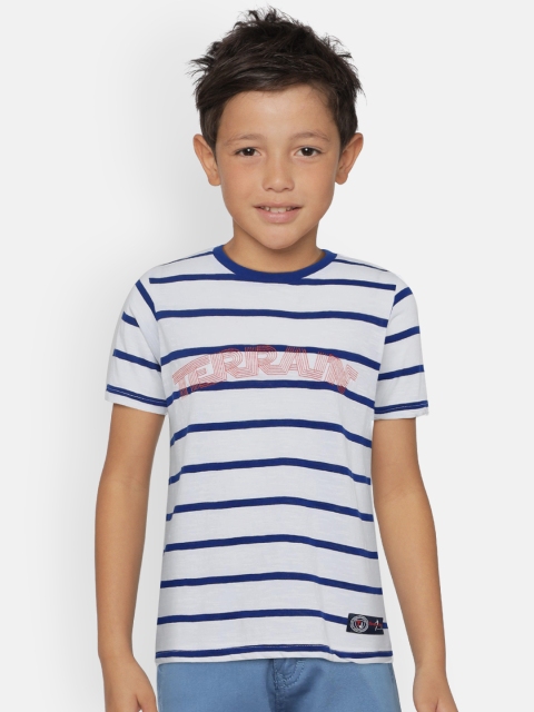 

Indian Terrain Boys White & Navy Blue Striped Round Neck T-shirt