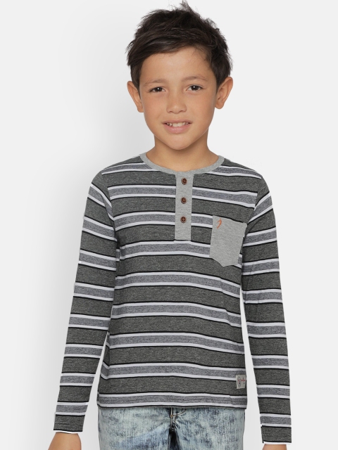 

Indian Terrain Boys Grey Striped Henley Neck T-shirt