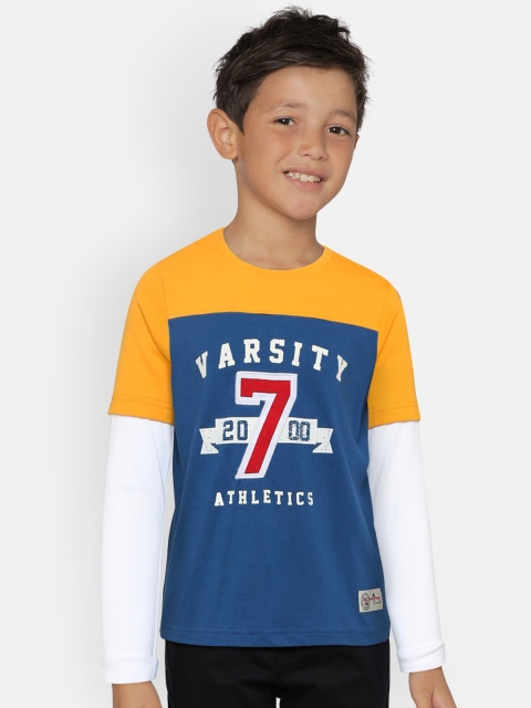 

Indian Terrain Boys Blue& Yellow Colourblocked Round Neck T-shirt