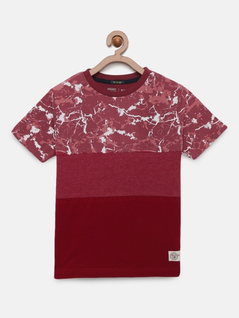 

Indian Terrain Boys Maroon Printed Round Neck T-shirt