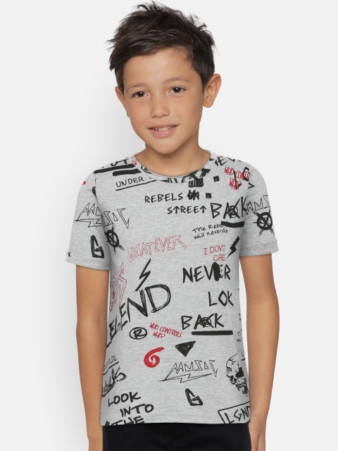 

Indian Terrain Boys Grey Melange Printed Round Neck T-shirt