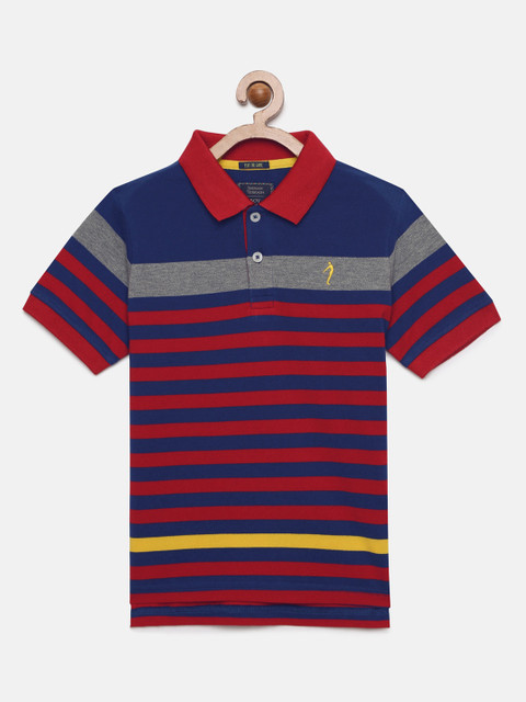 

Indian Terrain Boys Blue & Red Striped Polo Collar T-shirt
