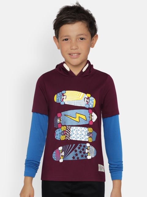 

Indian Terrain Boys Maroon Printed Hood T-shirt