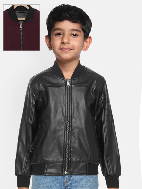 

Indian Terrain Boys Black & Maroon Solid Reversible Bomber