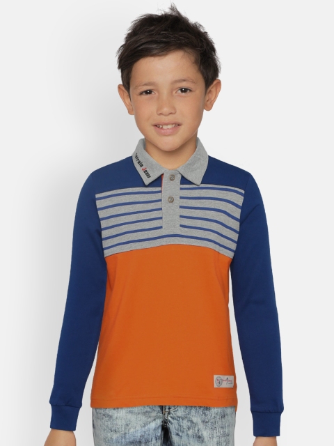

Indian Terrain Boys Orange & Blue Colourblocked Polo Collar T-shirt
