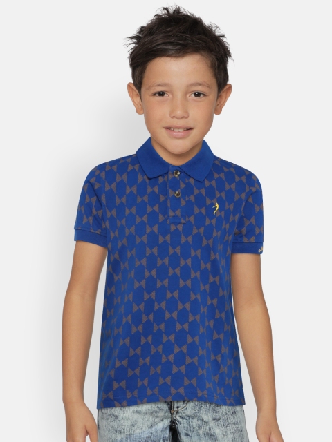 

Indian Terrain Boys Blue Printed Polo Collar T-shirt