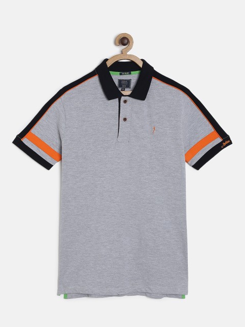 

Indian Terrain Boys Grey Melange Solid Polo Collar T-shirt