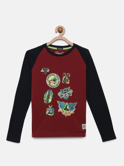 

Indian Terrain Boys Maroon Printed Round Neck T-shirt