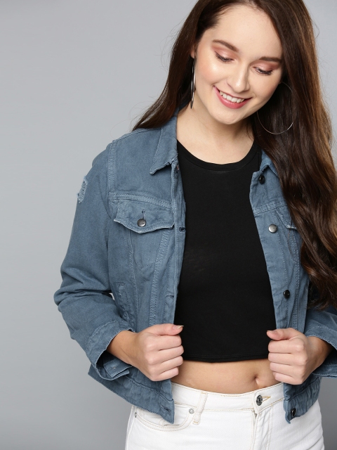 

Mast & Harbour Women Blue Solid Denim Jacket