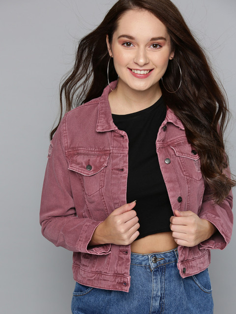 

Mast & Harbour Women Pink Solid Denim Jacket