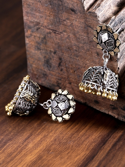 

Priyaasi Oxidised German Silver Antique Gold-Plated Dome-Shaped Jhumkas