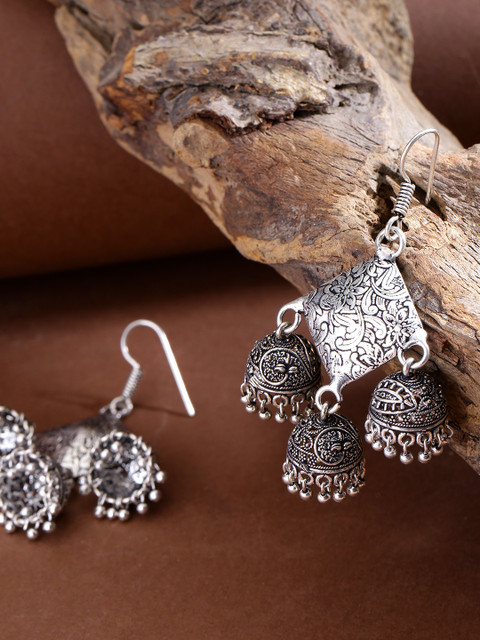 

Priyaasi Oxidised German Silver Square Jhumkas with Silver Plating