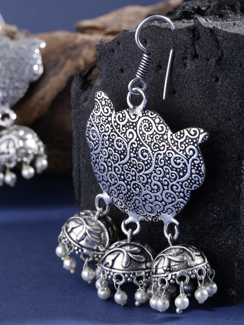 

Priyaasi Oxidised German Silver Jhumkas with Silver Plating