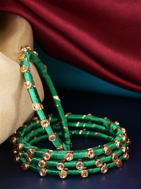 

Priyaasi Set of 4 Green Gold-Plated Stone-Studded Handcrafted Bangles