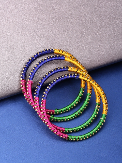 

Priyaasi Set of 4 Multicoloured Gold-Plated Stone-Studded Handcrafted Bangles, Multi