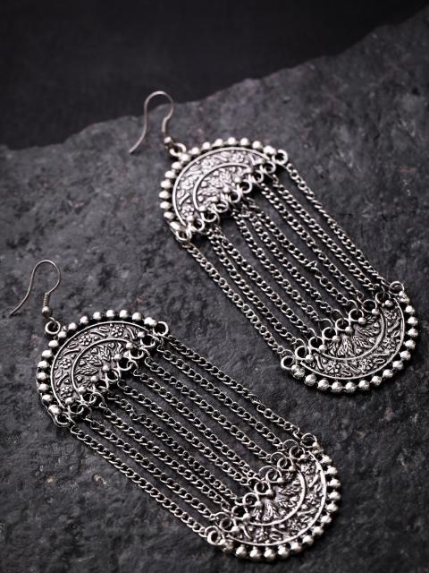 

Priyaasi Oxidised German Silver Textured Classic Drop Earrings with Silver Plating