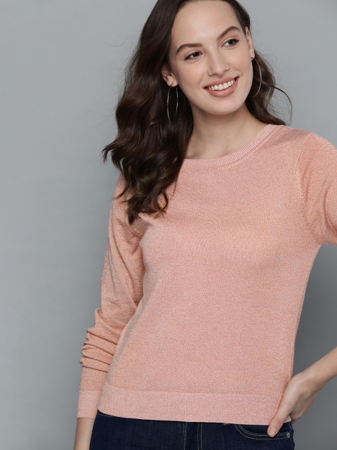 

Mast & Harbour Women Peach-Coloured Shimmer Styled Back Pullover Sweater