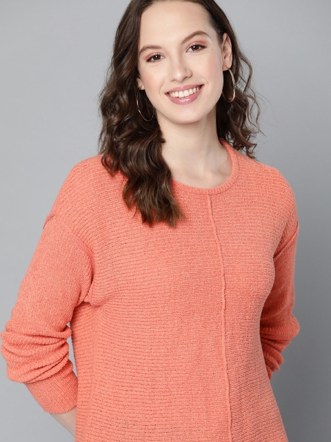 

Mast & Harbour Women Peach-Coloured Solid Pullover Sweater