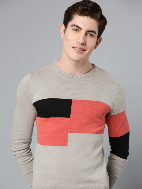 

Mast & Harbour Men Grey & Pink Colourblocked Sweater