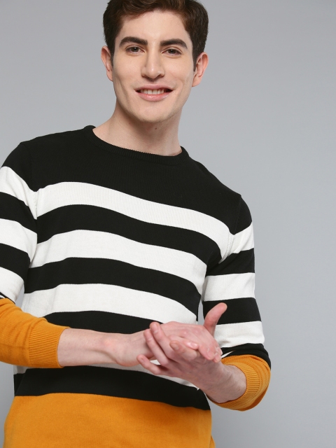 

Mast & Harbour Men Black & White Striped Sweater