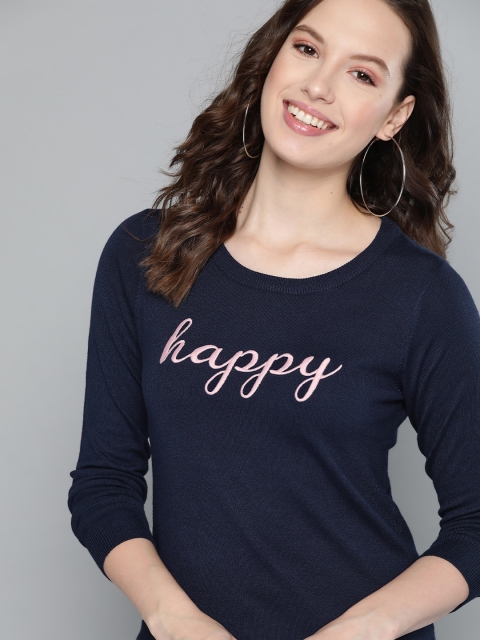 

Mast & Harbour Women Navy Blue Embroidered Detail Pullover Sweater