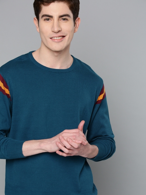 

Mast & Harbour Men Teal Blue Solid Sweater