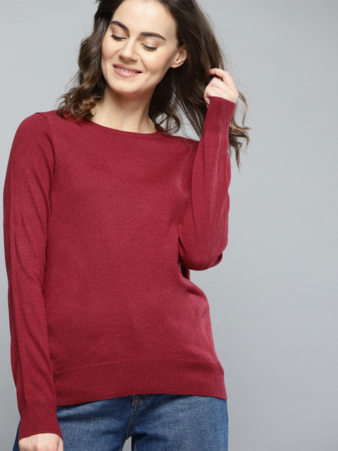 

Mast & Harbour Women Maroon Solid Sweater