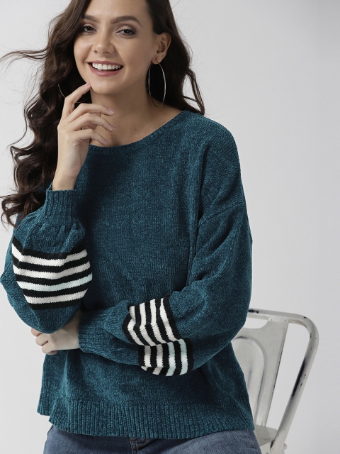 

Mast & Harbour Women Teal Blue Solid Sweater