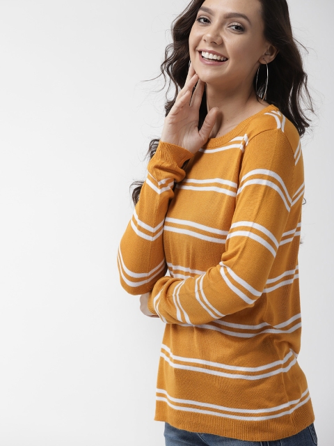 

Mast & Harbour Women Mustard Yellow & White Striped Sweater