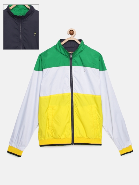 

Indian Terrain Boys White And Navy Blue Colourblocked Reversible Bomber
