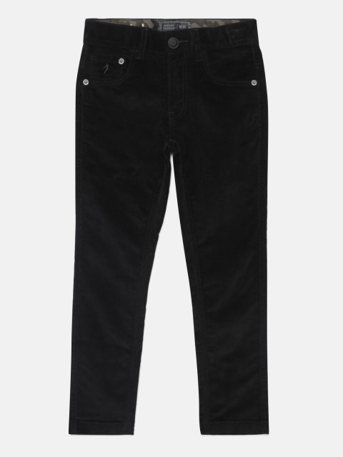 

Indian Terrain Boys Black Solid Regular Trousers