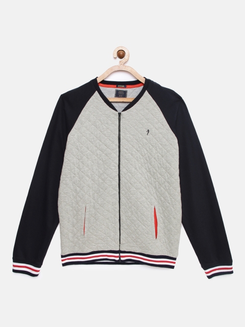 

Indian Terrain Boys Grey Melange & Black Colourblocked Sweatshirt