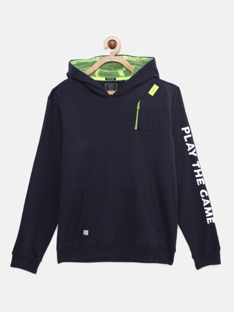 

Indian Terrain Boys Navy Blue Solid Hooded Sweatshirt