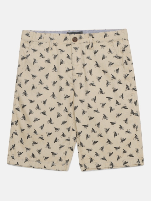 

Indian Terrain Boys Khaki Brown and Black Printed Regular Fit Shorts
