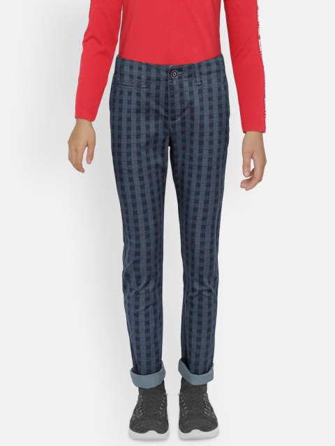 

Indian Terrain Boys Blue Regular Fit Checked Chinos