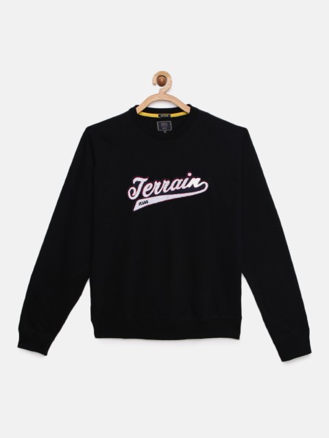 

Indian Terrain Boys Black Self Design Sweatshirt