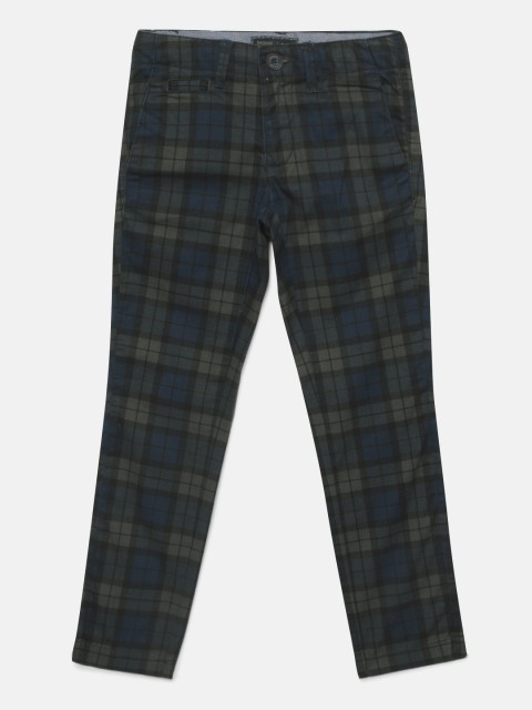 

Indian Terrain Boys Blue & Grey Regular Fit Checked Trousers