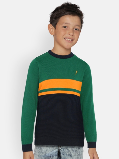 

Indian Terrain Boys Green & Navy Blue Colourblocked Sweater
