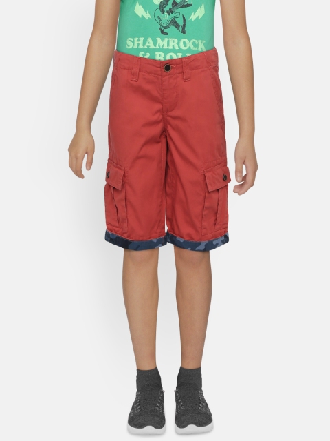 

Indian Terrain Boys Red Solid Regular Fit Cargo Shorts