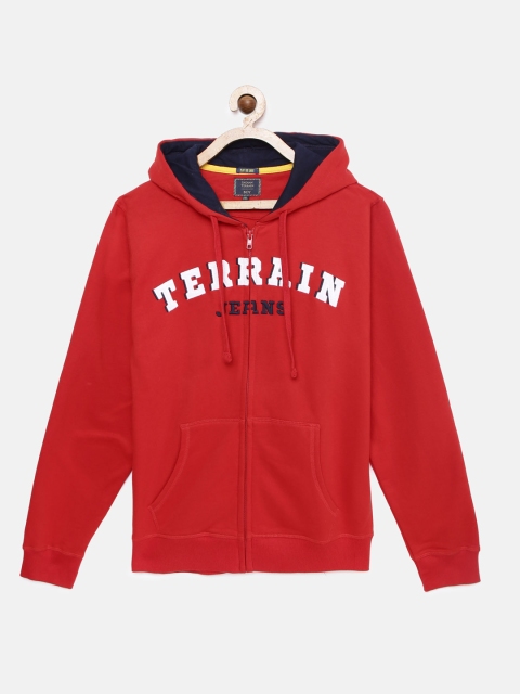 

Indian Terrain Boys Red Embroidered Hooded Sweatshirt