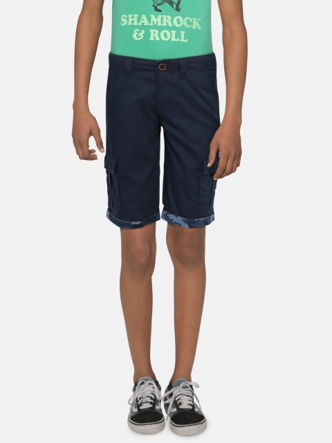 

Indian Terrain Boys Blue Solid Regular Fit Cargo Shorts