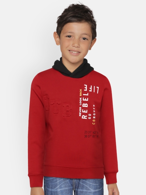 

Indian Terrain Boys Red Printed Hooded Sweatshirt